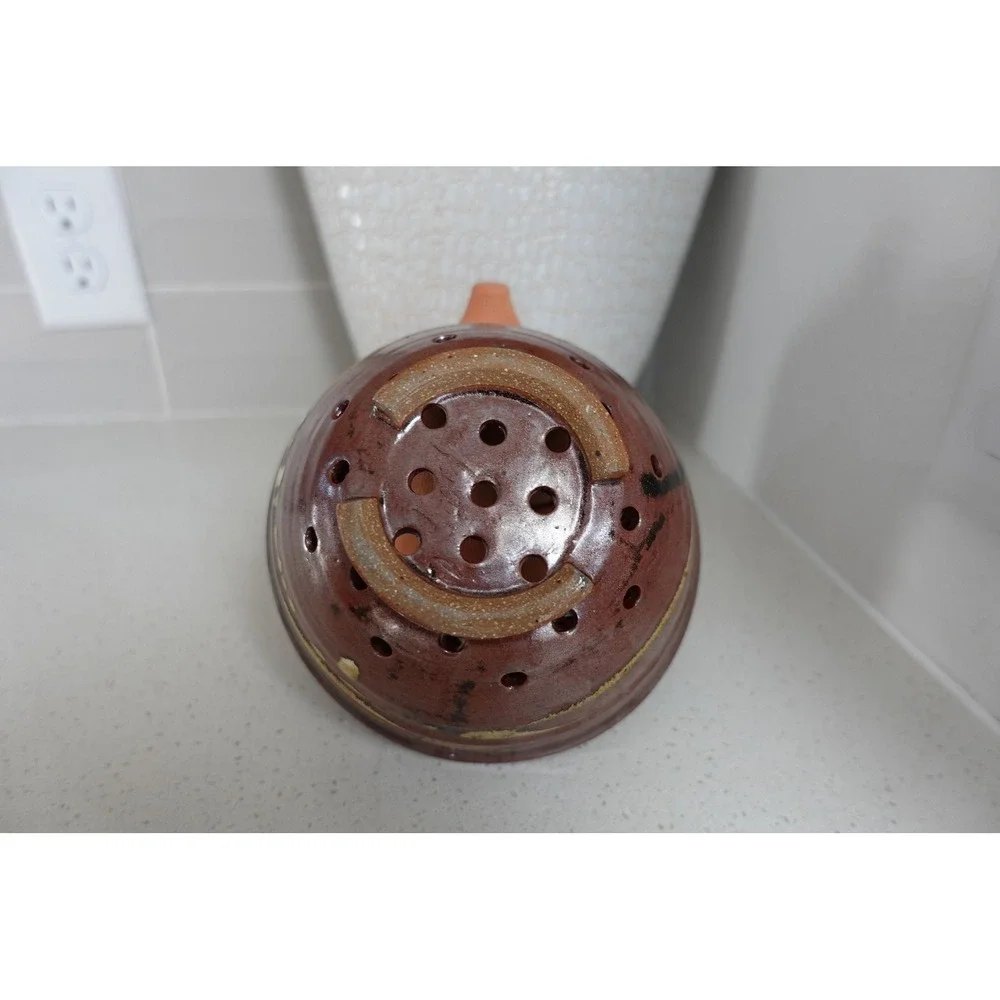 Handmade Pottery Berry Bowl‎ Colander Brown Glazed Ceramic Kitchen Decor